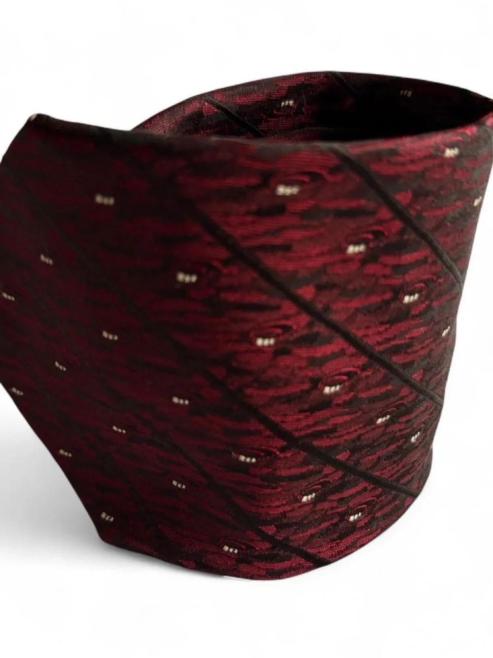 Vintage Louis Vuitton burgundy tie with diagonal stripes and small white dots